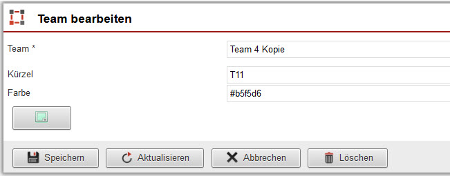 Screenshot geöffnete Bearbeitungsmaske des Teams zur individuellen Anpassung des Namens, des Kürzels und des Farbcodes